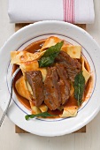 Veal ragout with fried sage and tagliatelle