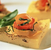 Polenta Garnished with Colorful Bell Peppers