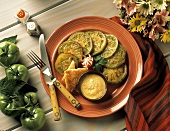 Fried Green Tomatoes with Sesame Dip; Toast