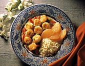Ginger Scallops with Red Peppers; Rice and Grapefruit
