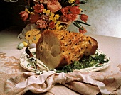 Whole Ham with Cloves and Easter Decorations