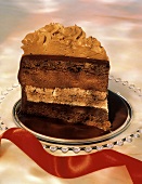 Slice of Triple Chocolate Layer Cake