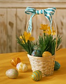 Easter Basket Filled with Colorful Easter Eggs