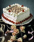Layer Cake with White Frosting; Chocolate Drizzles