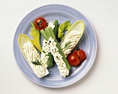 Endive and Celery Stalks with Cream Cheese
