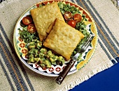 Deep Fried Filled Tortilla Squares with Guacamole
