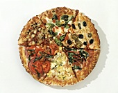 Pizza mit verschieden belegten Segmenten