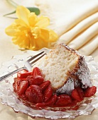 A Slice of Angel Cake with Strawberries and a Fork