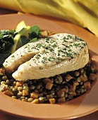 Salmon Over Lentils with Fresh Parsley