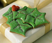 Two Christmas Cookies as Decoration on a Present