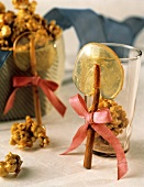 Caramel Lollipops with Cinnamon Sticks; Caramel Popcorn