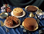 Christmas Cakes and Tortes on a Buffet Table