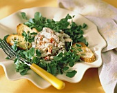 Tuna and White Bean Salad on Watercress; Garlic Bread