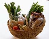 Assorted Groceries in a Basket