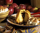 Apple Dumpling Cut Open with Whipped Cream
