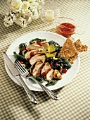 Grilled Pork Sliced over Spinach Salad