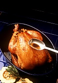 Spooning Gravy Over a Whole Roast Turkey