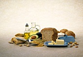 Assorted Still Life with Grains and Butter; Oil