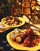 Swordfish and Red Potato Kabobs; Roasted Vegetables