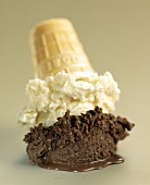 Vanilla and Chocolate Up-Side Down Ice Cream Cone