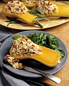 Summer Squash Halved and Filled with White Rice, Fruit and Nuts