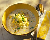 Corn Chowder Topped with Chopped Summer Vegetables
