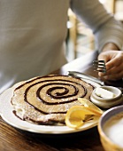 Pancakes with Swirled Chocolate Sauce