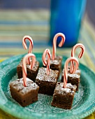 Fudge Brownie Squares with Candy Canes