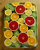 Assorted Halved Citrus Fruits on a Tray