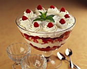 Raspberry Trifle in Glass Trifle Bowl