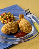Oven Baked Crispy Chicken Legs with Ketchup and Couscous