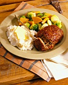 Meatloaf with Mashed Potatoes, Carrots and Brussels Sprouts