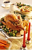 Whole roast turkey with vegetables