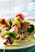 Tofu Kabobs on a Bed of Brown Rice