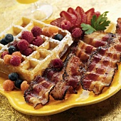 A Waffle with Bacon and Fresh Berries