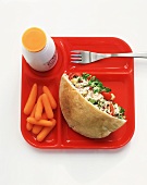 Kid's School Lunch with Tuna Pita, Baby Carrots and Yogurt Drink