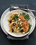 A Chicken Breast with Orzo, Olives, Feta and Spinach