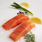 Raw Salmon Fillets with Ice, Scallions, Lemon and Herbs