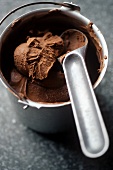Chocolate ice cream in metal container