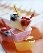 Home-made fruit ice creams with sticks