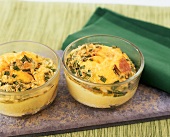 Two Smoked Salmon Frittatas in Glass Bowls