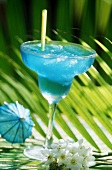 Blue Mist cocktail in a Margarita glass