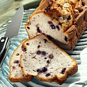Blueberry cake, slices cut