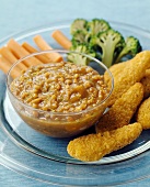 Chunky Sweet and Sour Dip with Chicken Nuggets and Raw Veggies