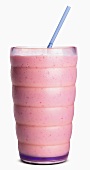 A Strawberry Smoothie with a Blue Straw