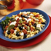 Pasta with Chickpeas, Spinach, Feta, Olives and Tomatoes