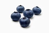 Five Blueberries on White