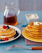 A Stack of Berry and a Stack of Pumpkin Pancakes