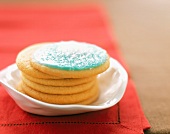 A Stack of Sugar Cookies with Blue Icing