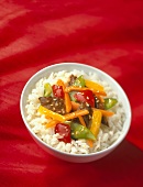 Sesame Beef Stir Fry Over White Rice